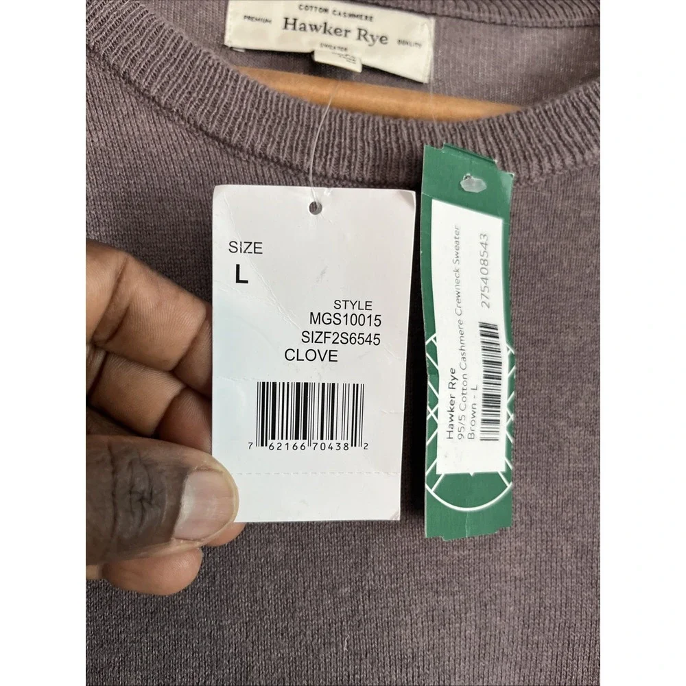 Hawker Rye Premium Quality Cotton Cashmere Pullover Sweater Men's L Brown New